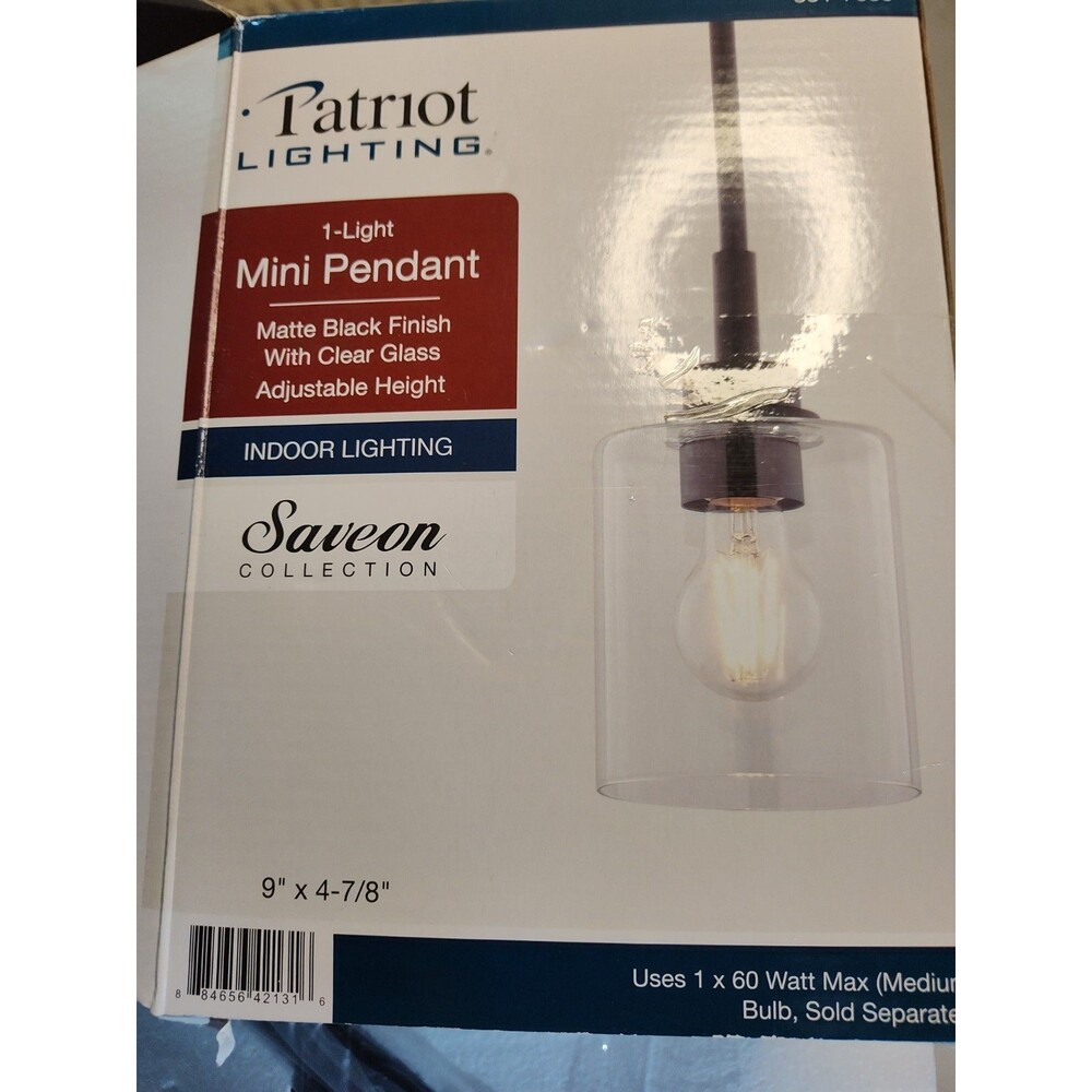 PATRIOT LIGHTING Mini Pendant Matte Black F Clear Glass Outer  Inside NIB (686)